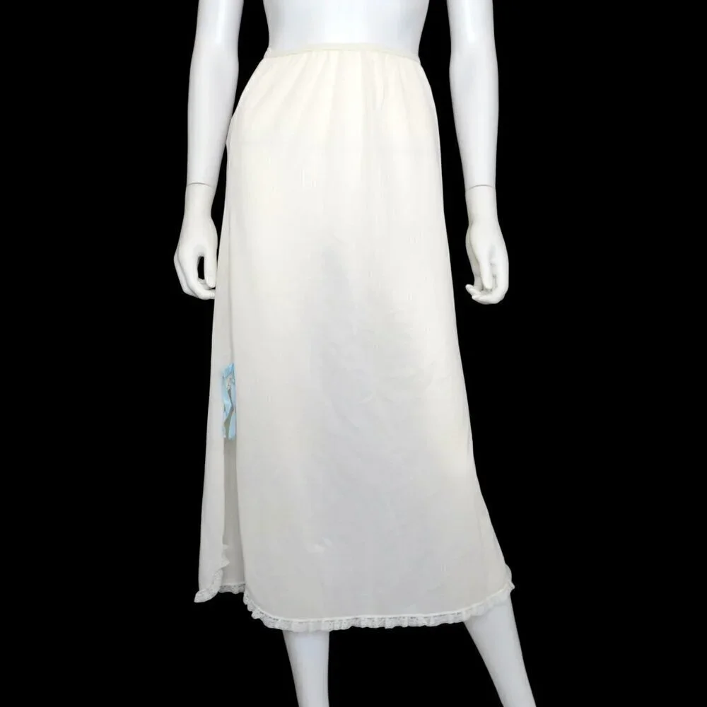 Sears Vintage Lace Trim Blue Bows Half Slip Midi Retro Lingerie Skirt Small/Med
